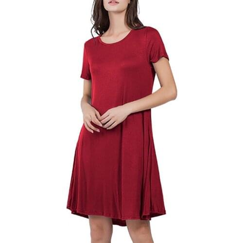Robe femme Casual Women Dress Round Neck Soft Solid Color Lady Loose Short Sleeves Cotton Dress Summer Dress женское платье 2021