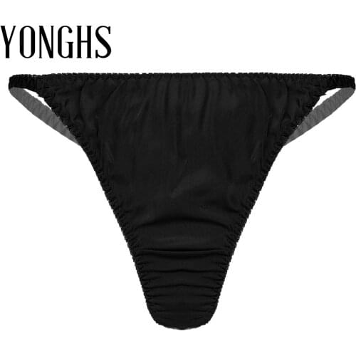 Sexy Mens Lingerie Satin Panties Erotic Hot G-String Thongs Sissy Underwear Low Waist Elastic Waistband Frilly Underpants