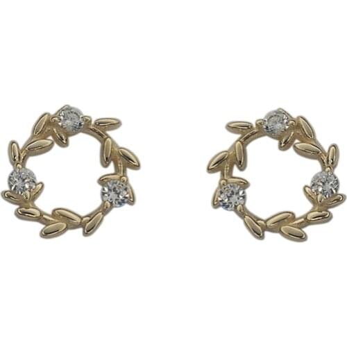 Binmonray 925 Sterling Silver Zircon Wreath Stud Earrings for Women Chic Sweet Creative Fresh Goddess Jewelry Accessories Gifts