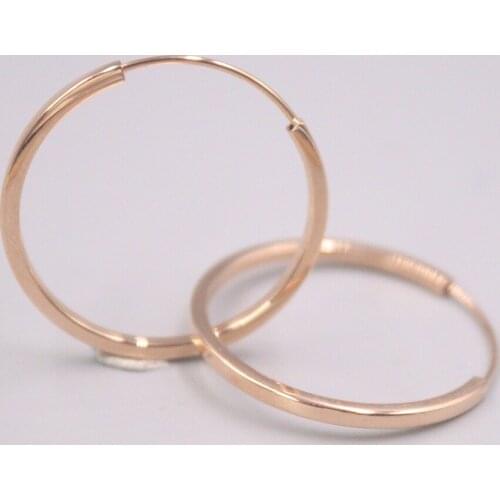Real Pure 18K Rose Gold Earrings Square Glossy Circle Hoop Earrings Men Woman Lucky Gift 3.2g