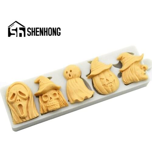 SHENHONG Halloween Bizarre Ghost Biscuits Pumpkin Pie Silicone Fondant Cake Mold Chocolate Candy Sugar Craft Decorating Mould