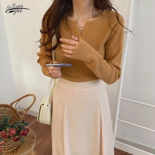 V-neck sweater Slim slimming long-sleeved stretch bottoming sweater women Autumn style Korean style all-match small 16762