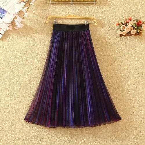 2019 Summer Women Long Skirt Elastic High Waist Pleated Skirt Elegant Female Casual Party Midi Skirt Saia R533