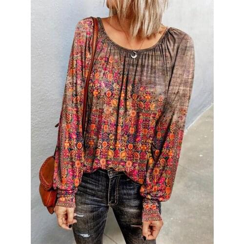 2021 Autumn Long Sleeve T-Shirt Loose Casual Print Floral Top Tee Shirt Streetwear Fashion Pullover Tunic Women Clothing