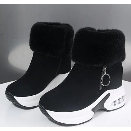 Women Ankle Platform Boots Warm Plush Winter Shoes Height Increasing Ladies Boot Zip Snow Winter Sneakers Zapatos Para Mujer