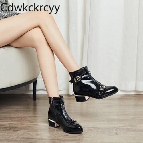 Winter The New fashion Round head Thick heel Martin boots Handsome personality Plus velvet Keep warm High heel Women boots 34-43