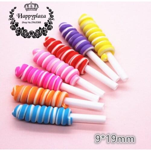 10pcs 9*19mm Mix Colors Cute Simulation Polymer Clay lollipop Jelly Candy Miniature Food Art Supply DIY Craft Decoration