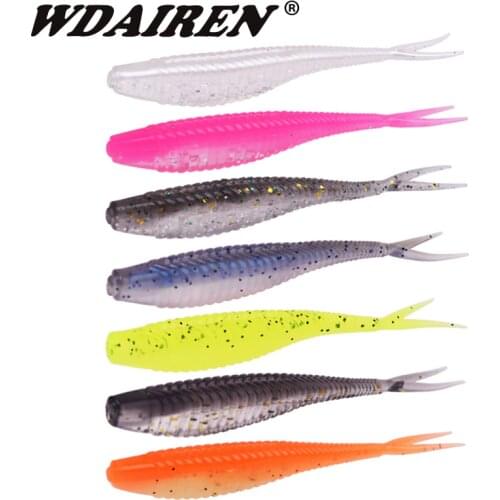 10pcs/Lot Fishing Fork Tail Soft Bait 70mm 1.8g Jigging Wobblers Artificial Baits Rubber for Bass Carp Fishing Lures Swimbaits