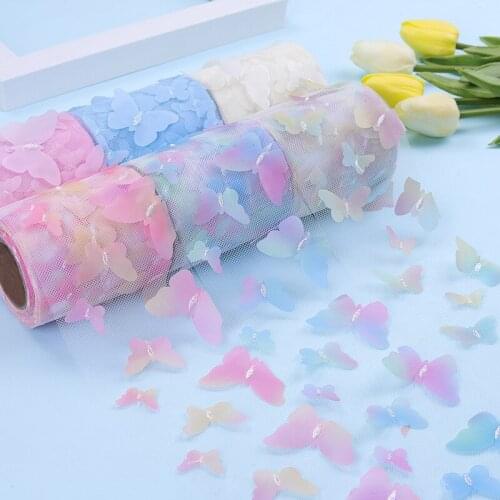 10Yards/Roll 8CM Gradient Colorful Butterfly Tulle Roll Organza Ribbon Party Supplies DIY Hair Bows Handmade Materials Y20210312