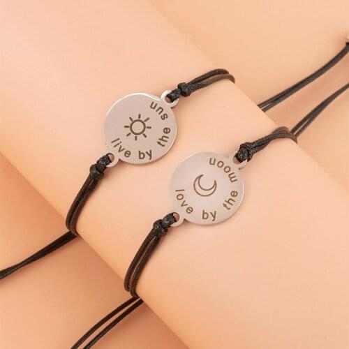 2pcs/set Stainless Steel Sun Moon Bracelet Rope Chain Women Charm Bracelet Pulseras Mujer Couple Jewelry Accesorios