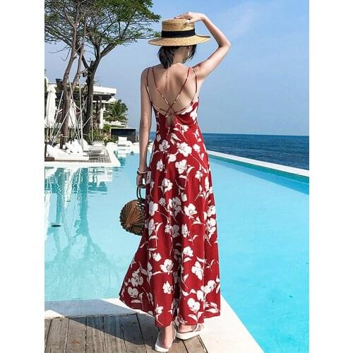 2021 Maldives Beach skirt Thai dress open back seaside holiday Bohemian long skirt