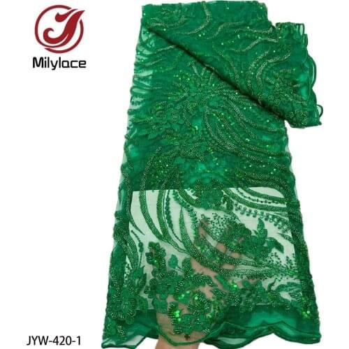 2021 High Quality Beads Tube Lace Fabric with Sequin French Net Lace Fabric Tulle Fabric Embroidery Lace for Party Dress JYW-420