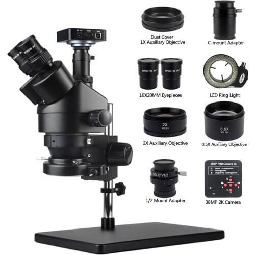 7X-45X Industrial Lab Simul-Focal Trinocular Stereo Microscope and 56LED Objective Lens HDMI Digita Camera Set For PCB Repair