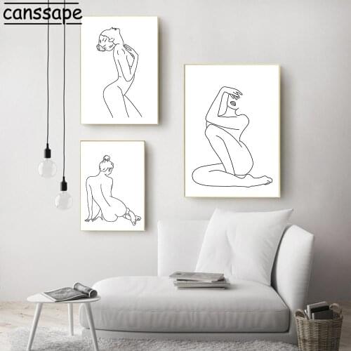 Abstract Sexy Nude Girls Body Line Drawing Painting Minimalist Wall Art Print Black White Nordic Wall Pictures Home Decoration