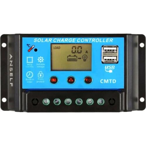 10A 12V/24V Solar Charge Controller Current Display Function Auto Regulator for Solar Panel Battery Lamp Overload Protection