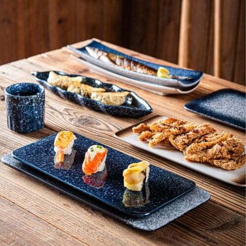 Business restaurant plate rectangular sashimi plate Japanese tableware Japanese ceramic creative long boat plate sushi plate