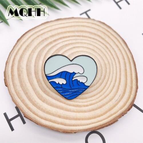 Cartoon Blue Heart-shaped Love Sea Wave Enamel Brooch Alloy Badge Cowboy Clothes Bag Pin Woman Cute Jewelry Gift For Friends