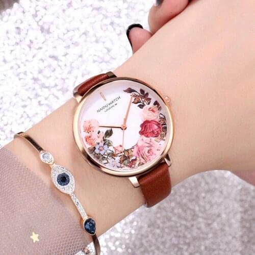 Vintage Women Flower Print Faux Leather Strap Round Dial No Number Analog Quartz Watch Reloj Mujer erkek saati мужские часы