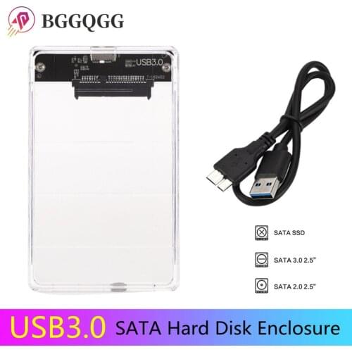 BGGQGG USB 3.0 HDD Case Enclosure 2.5 Inch Serial Port SATA SSD Hard Drive Cases Support 2 TB Transparent Mobile External HDD