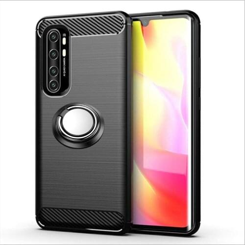 Xiaomi Mi Note 10 Lite Case Luxury Brushed Carbon Fiber Phone Case For Xiaomi Mi Note 10 Lite Magnetic Ring Holder Cover Case