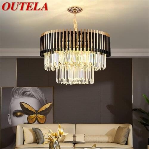 OUTELA Postmodern Black Chandelier Fixtures Crystal Pendant Lamp Luxury Light Home LED for Living Dining Room