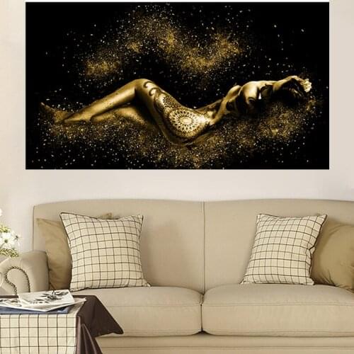 Black and Gold Abstract Sexy Nude Women Body Figure Oil Painting on Canvas Posters and Prints Wall Art Picture for Living Room