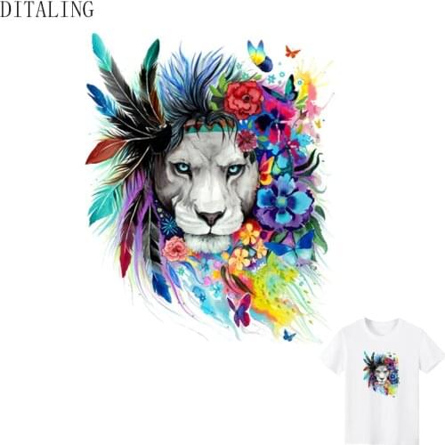 DITALING Colorful Lion Patch For Clothing Feather Flower Iron-On Transfer For T-Shirt DIY Washable Parch Heat Transfer Stickers