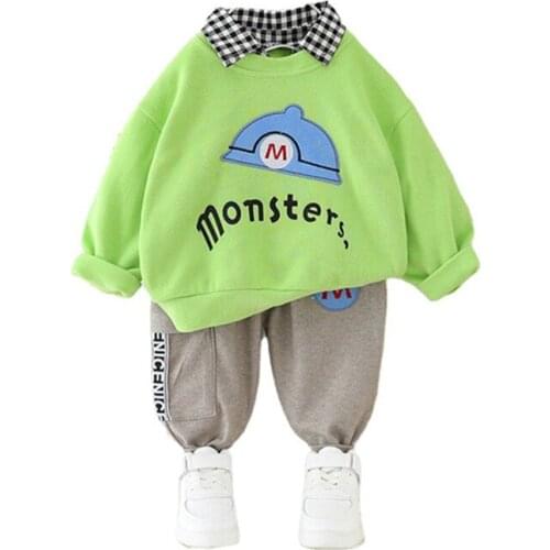 Spring Autumn Kids Letter Clothing Toddler Turn-down Collar T Shirt Pants New Baby Boy Girls Clothes Children Cartoon Sportswear
