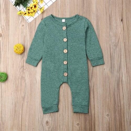 Baby Clothes Boy Solid Color Cotton Button Romper Girl Jumpsuit One-Piece Outfit Newborn Playsuit Autumn Clothes