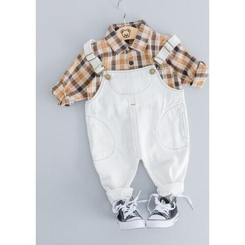 Spring Toddler Boy Clothes Set Girls Clothing Set Kids Baby Suit Outwear Baby Long Sleeve Shirt+Boys Overalls Denim Pants 1-3Y