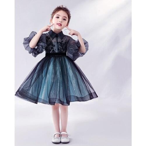 Cute Girls Flower Fairy Tulle Dress Elegant Girls Piano Performance Dress New Summer Girls Princess Dresses Birthday Party Dress