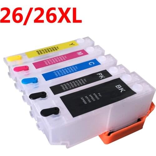 5PCS T2621 T2631 T26 Refillable Ink Cartridge for epson xp-820 XP-600 XP-605 XP-700 XP-800 XP520 XP620 XP625 with arc chip
