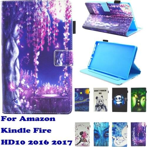 Fashion Pattern Starry Sky Stand Pu Leather Fundas Case For Amazon Kindle Fire HD10 2015 2017 10.1" Tablet Cover Cases Coque