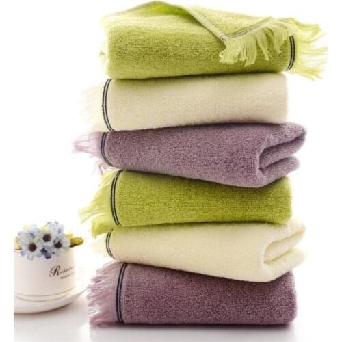2Pcs Fashion Solid Cotton Terry Hand Towel With Tassel Stripes Home Cotton Face Towel With Fringes 33x75cm