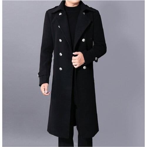 Mens Double Breasted Slim Casual Jackets Solid Business Outwear Long Dust Coat Men Winter Warm Trench Woolen Cloth Coat