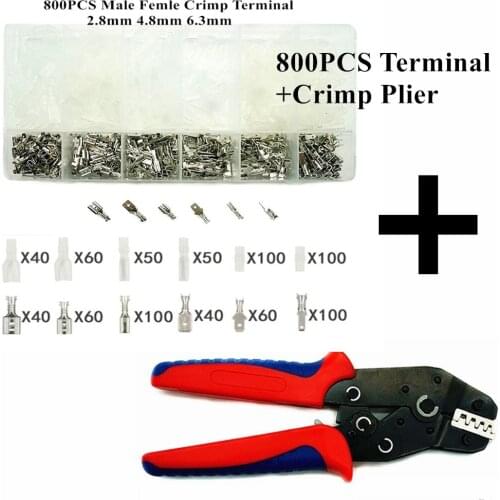 540Pcs/Box 2.8 4.8 6.3MM Male and Female Spade Crimp Terminals Kit Crimping Pliers Set Crimping Tool 0.5-2.5mm2 AWG20-13