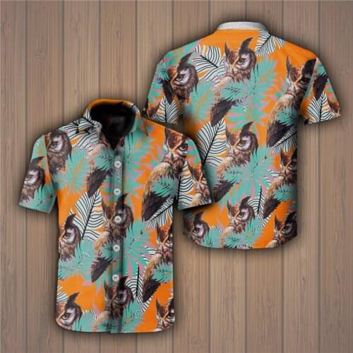 2021 Summer Quality Harajuku Beach New Arrival Men Short-Sleeve Owl Casual Blouse Loose Surfing Hawaiian-shirt