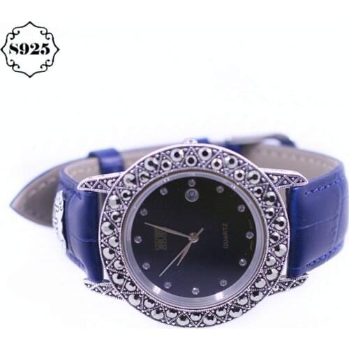 New Arrivals HF Leather Band Bracelet Watch Top Quality Real Silver Watch Real Pure Silver Bracelet Watches Real Silver Bangle