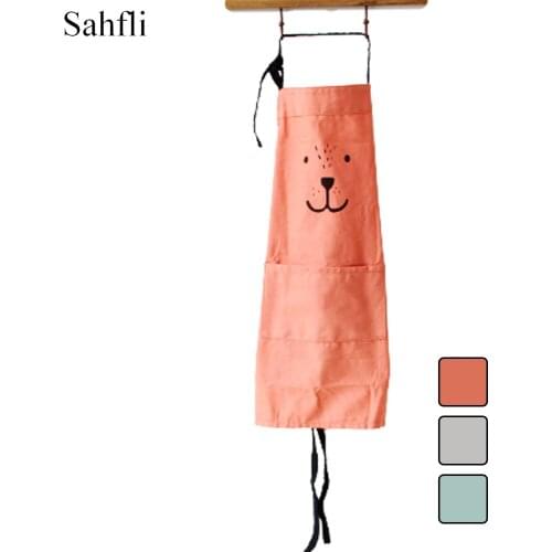 New Cute Parent-child Overalls Solid Color Childrens Adult Kitchen with Pockets Hanging Neck Antifouling Sleeveless Apron