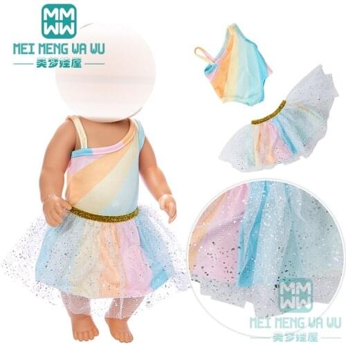 Clothes for doll fit 43cm baby new born doll fashion suspender skirt Rainbow dress