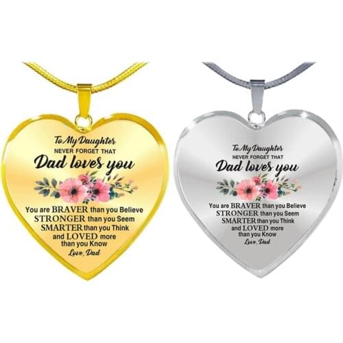To My Daughter Heart Necklace Love Dad From Father Jewelry Gift