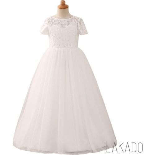 Simple Elegant Simple Flower Girl Dress Short Sleeve First Communion Dresses 2-10 Years