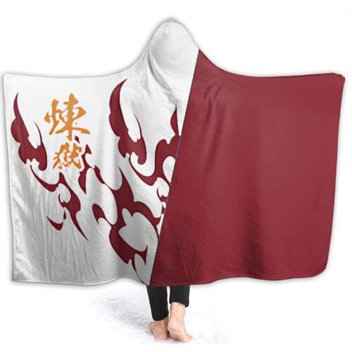 Portable warm flannel Rengoku Kyoujurou Hooded Blanket Anime Cartoon blankets for airplane travel Bedspread Wrap