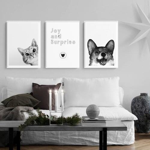 Modern Nordic Style Print Cute Cat Corgi Poster Canvas Painting Nursery Wall Art Black White Pictures Baby Kids Room Home Decor