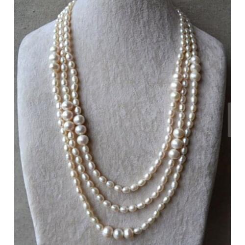 Stunning Favorite Pearl Necklace 71'' White Real Freshwater Pearl Long Necklace Wedding Birthday Women Girl Gift Fine Jewelry