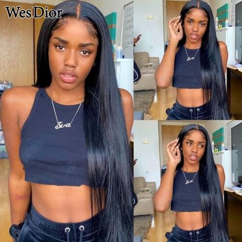 Transparent Lace Wigs 28 30 Inch Human Hair Lace Frontal Wig T Part Remy Brazilian Bone Straight Lace Front Human Hair Women Wig