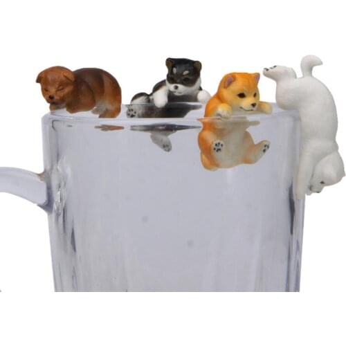 Realistic Figurine Model Lifelike Mini Shiba Dog Animal Figurine Hanging Cup Rim DIY Landscape Ornament Table Decor Toys