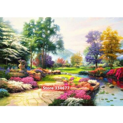Garden Scenery Stream Water Cross Stitch Kits Needlework Embroidery Crafts 14ct Unprinted DIY Arts Handmade Home Decor