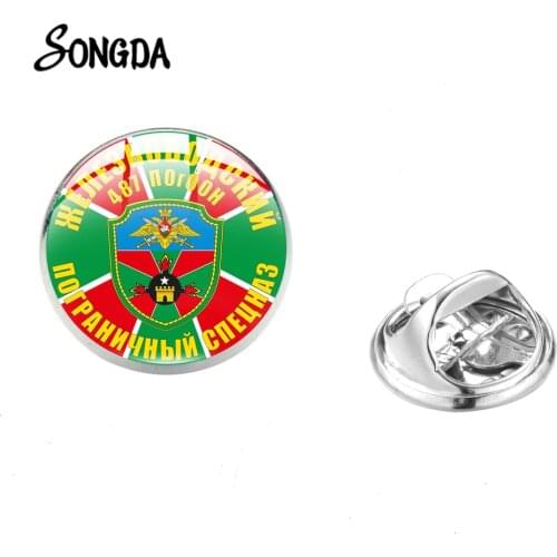 USSR CCCP Soviet Eagle Lapel Pin Border Troops of The Russian Federation Logo Glass Cabochon Stainless Steel Pins Badges Brooch