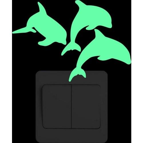 Dolphins Jump Out of the Water Glow in the Dark Wall Sticker Funny Cartoon Animal Switch Decor Luminous Sticker for Kids Room